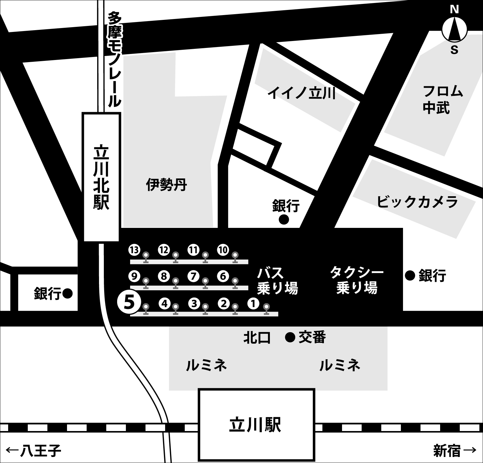 JR立川駅（北口）立川バス乗車案内図” width=